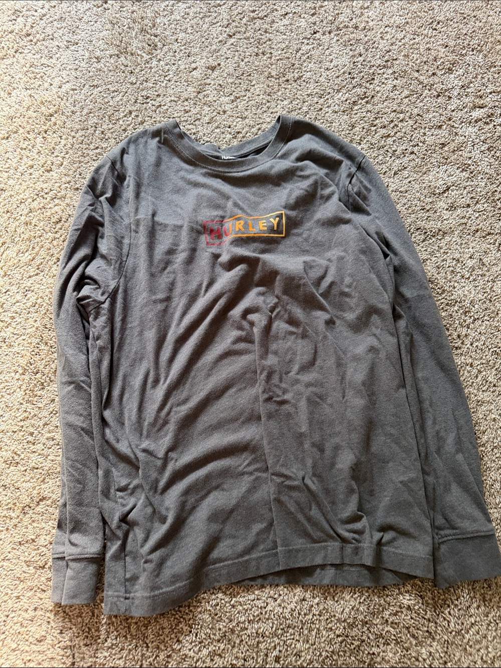 Hurley Charcoal Long Sleeve Tee with Orange Accent